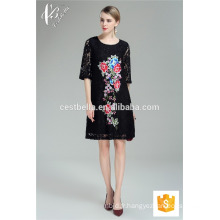 Alibaba Dernier design Plain Vert Noir Embroided Flower Chiffon Casual Robes Femme